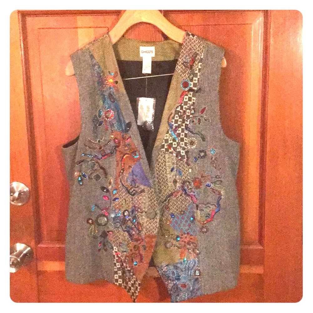 Chico’s Embroidered Patchwork Vest Size 2